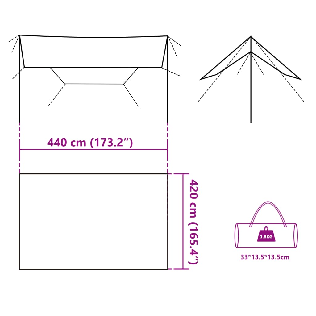 vidaXL Cerada za kampiranje sivo-narančasti 420 x 294 cm vodootporna