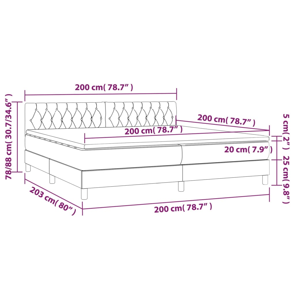 vidaXL Krevet s oprugama i madracem crni 200x200 cm od tkanine