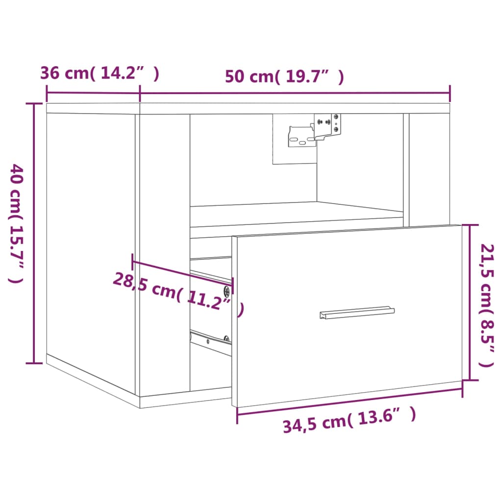 vidaXL Zidni noćni ormarići 2 kom boja hrasta sonome 50x36x40 cm