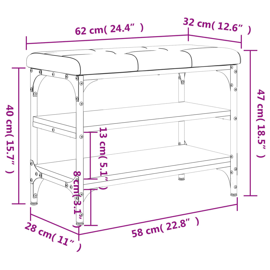 vidaXL Klupa za cipele boja hrasta 62 x 32 x 47 cm konstruirano drvo