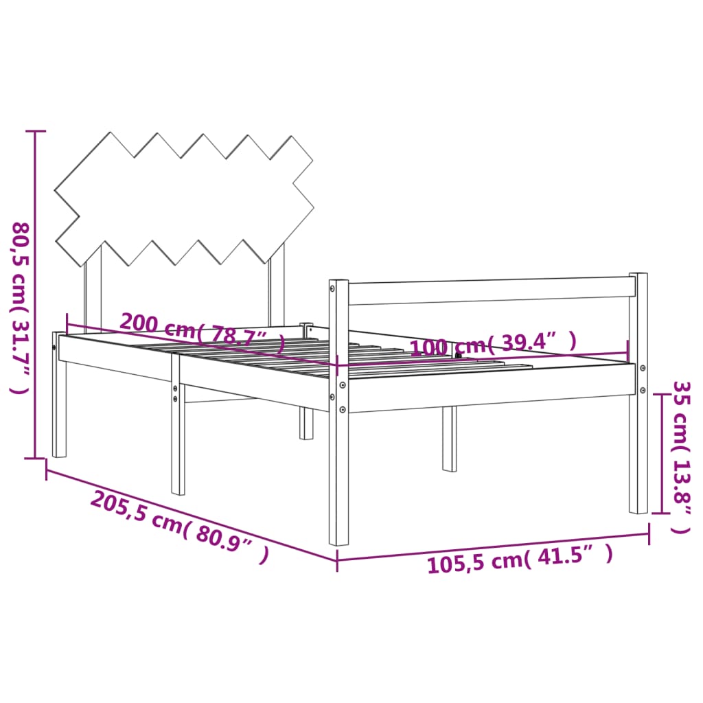 vidaXL Krevet za starije s uzglavljem bijeli 100x200 cm masivnog drva