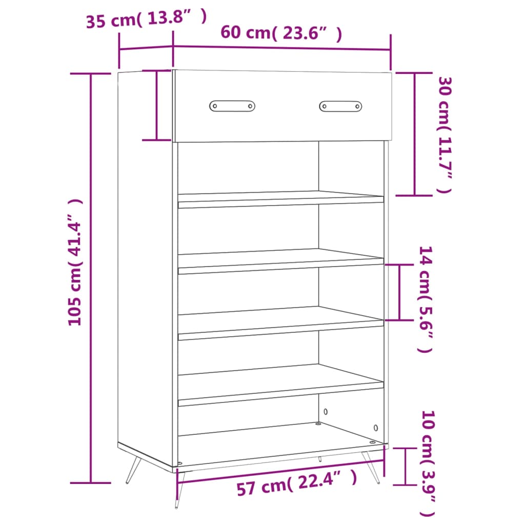 vidaXL Ormarić za cipele boja hrasta 60x35x105 cm konstruirano drvo