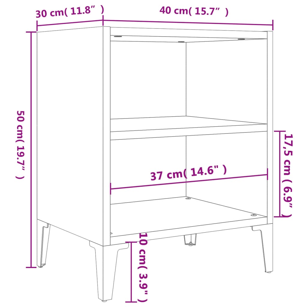 vidaXL Noćni ormarići s metalnim nogama 2 kom crni 40 x 30 x 50 cm