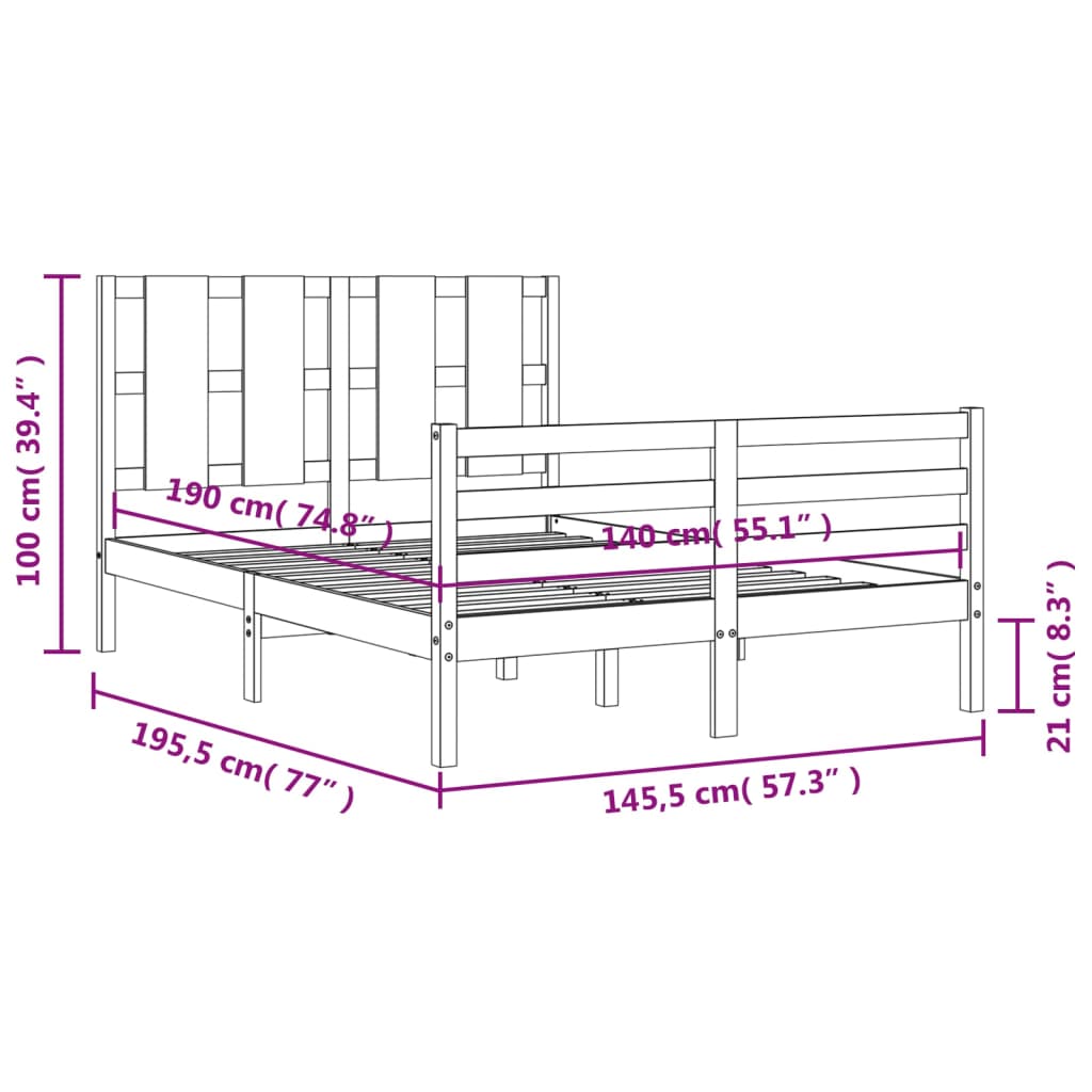 vidaXL Okvir kreveta s uzglavljem 140 x 190 cm od masivnog drva