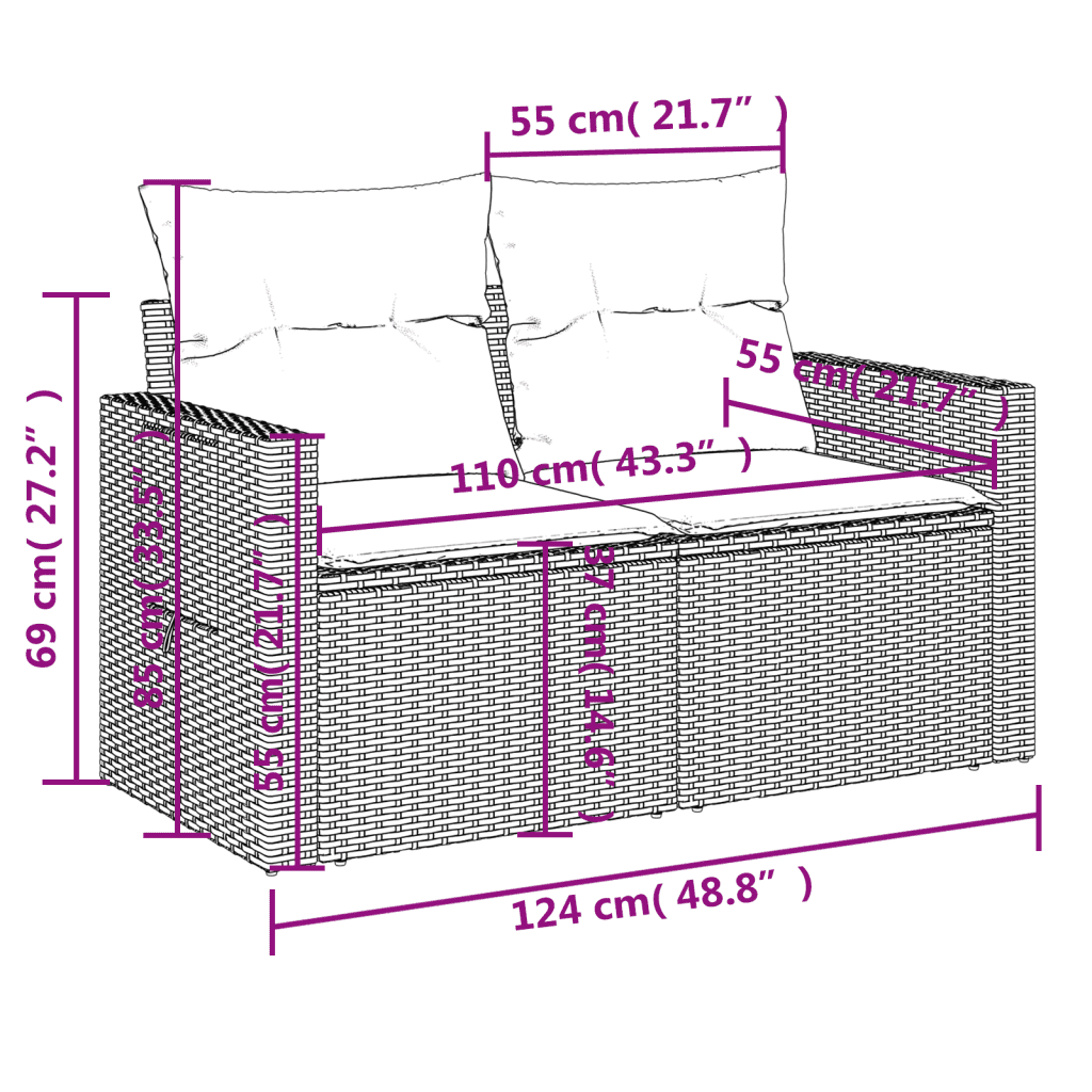 vidaXL 4-dijelni set vrtnih sofa od poliratana s jastucima crni