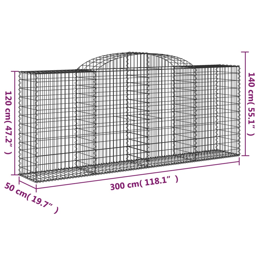 vidaXL Lučne gabionske košare 2 kom 300x50x120/140cm pocinčano željezo