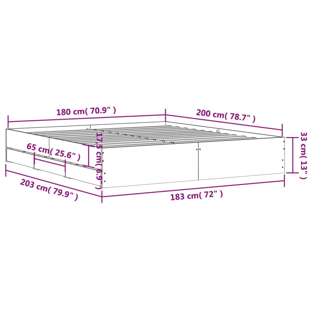 vidaXL Okvir za krevet s ladicama boja hrasta 180x200 cm