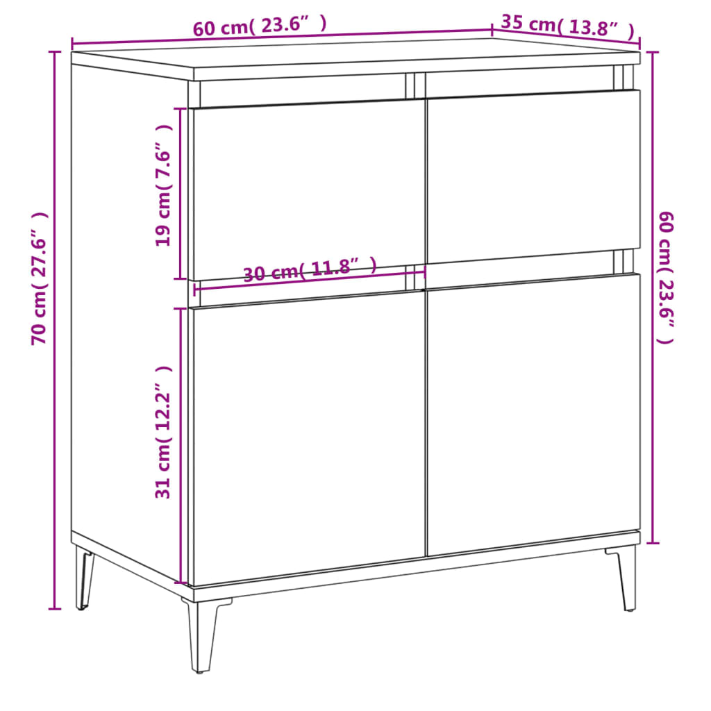 vidaXL Komoda boja smeđeg hrasta 60 x 35 x 70 cm konstruirano drvo