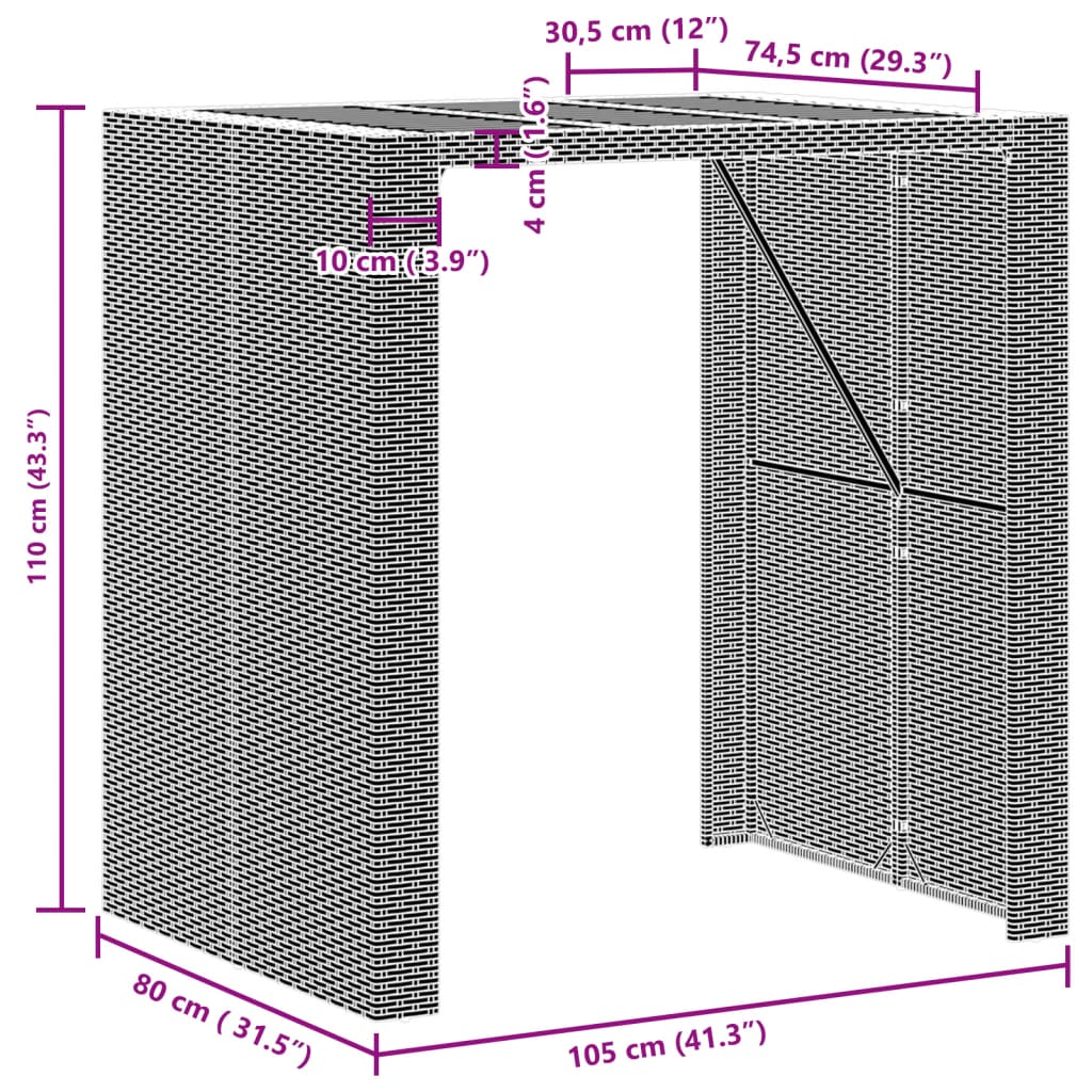 vidaXL Vrtni barski stol s drvenom pločom crni 105x80x110 cm poliratan