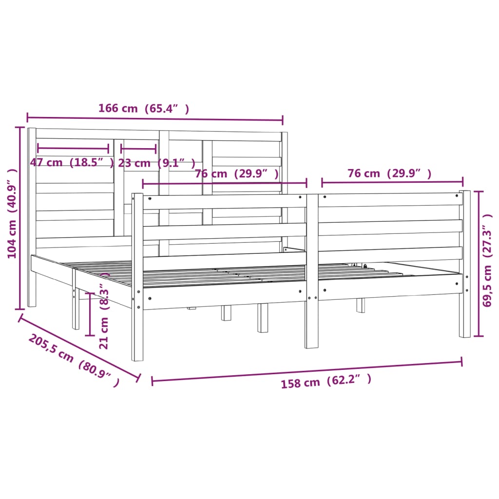 vidaXL Okvir za krevet od masivnog drva 160 x 200 cm