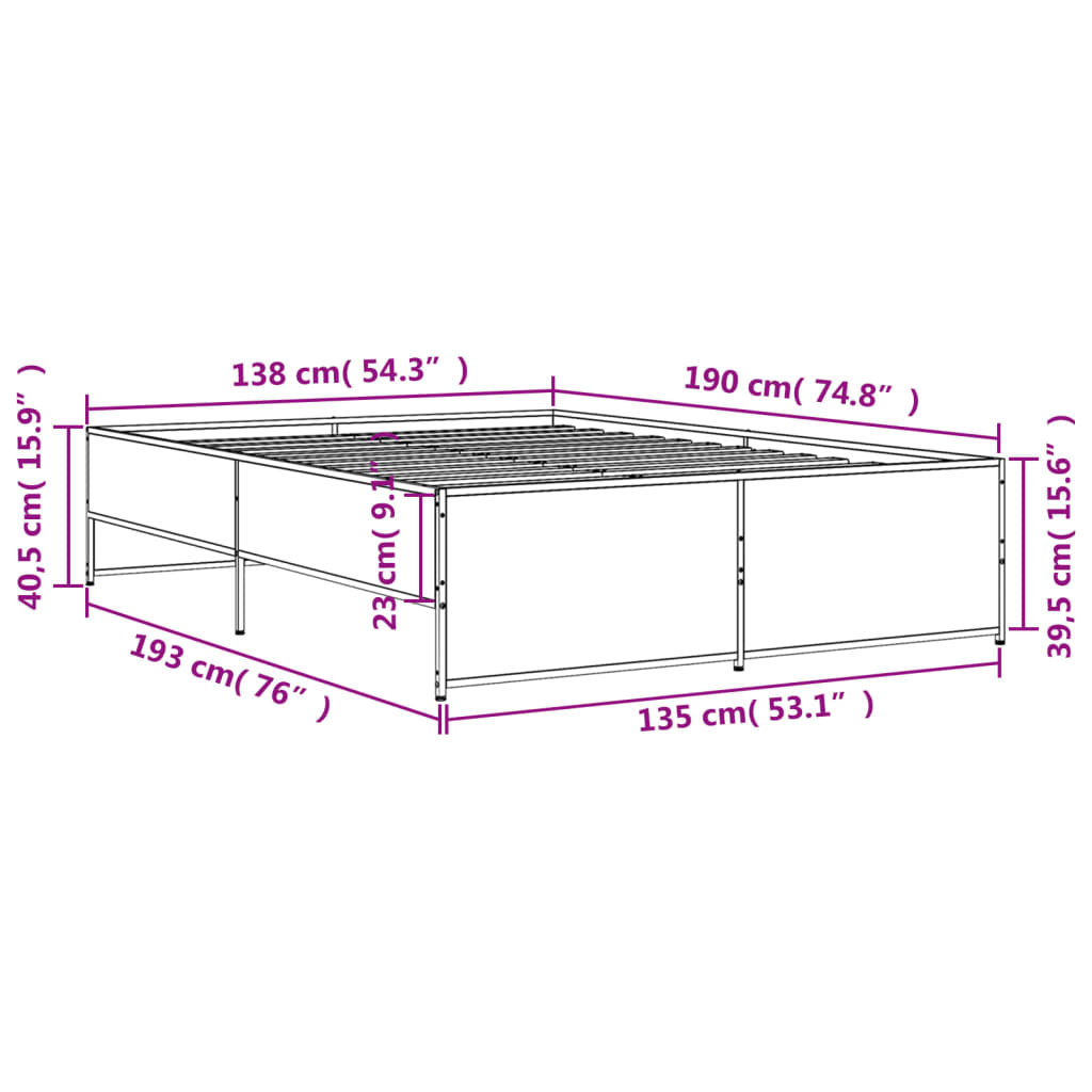 vidaXL Okvir za krevet smeđi hrast 135x190cm konstruirano drvo i metal