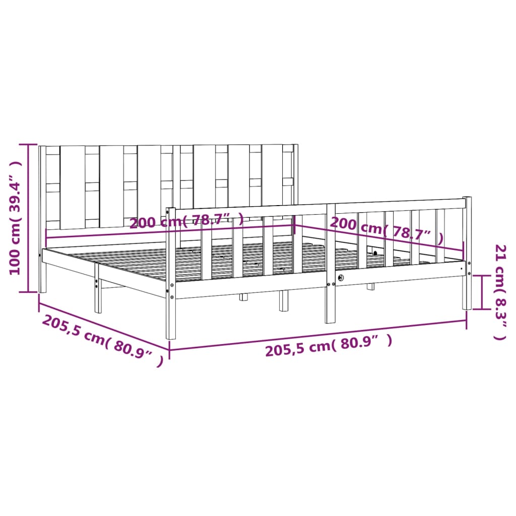 vidaXL Okvir kreveta s uzglavljem 200 x 200 cm od masivnog drva