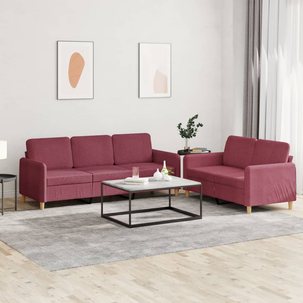 vidaXL 2-dijelni set sofa s jastucima crvena boja vina od tkanine