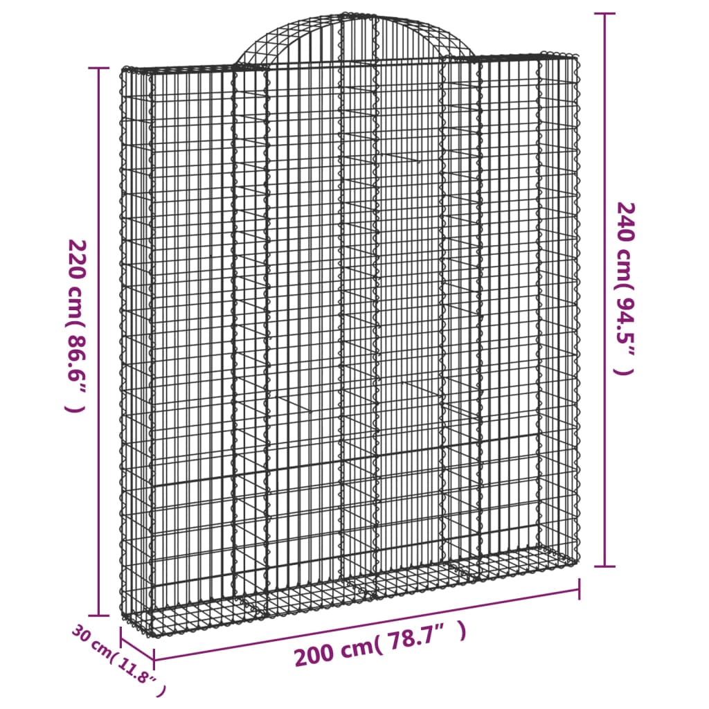 vidaXL Lučne gabionske košare 3 kom 200x30x220/240cm pocinčano željezo