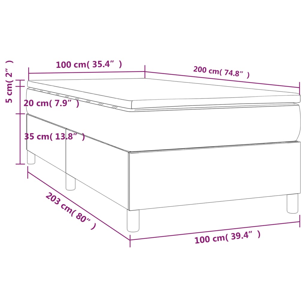 vidaXL Box spring krevet s madracem svjetlosivi 100x200 cm baršunasti