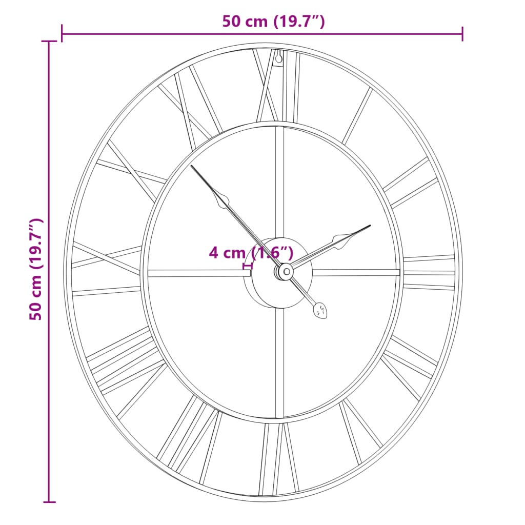 vidaXL Zidni sat crni Ø 50 cm željezni