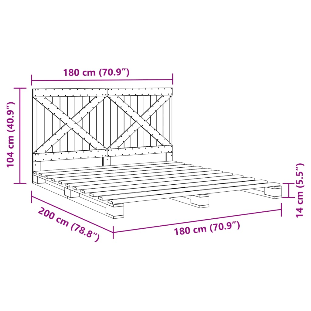 vidaXL Okvir kreveta s uzglavljem 180 x 200 cm masivna borovina