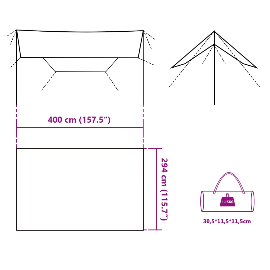 vidaXL Cerada za kampiranje zelena 400 x 294 cm vodootporna