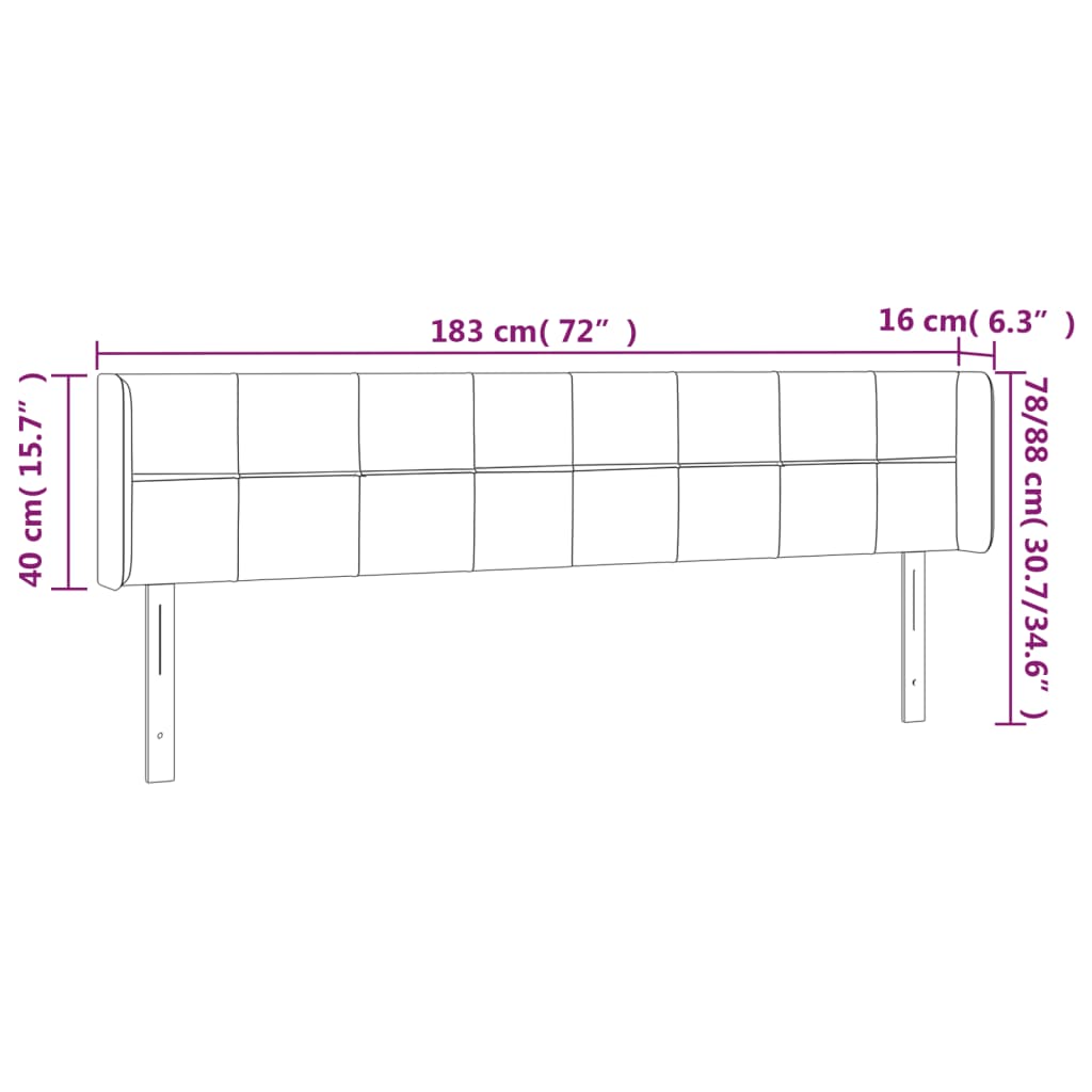 vidaXL LED uzglavlje crno 183x16x78/88 cm baršunasto