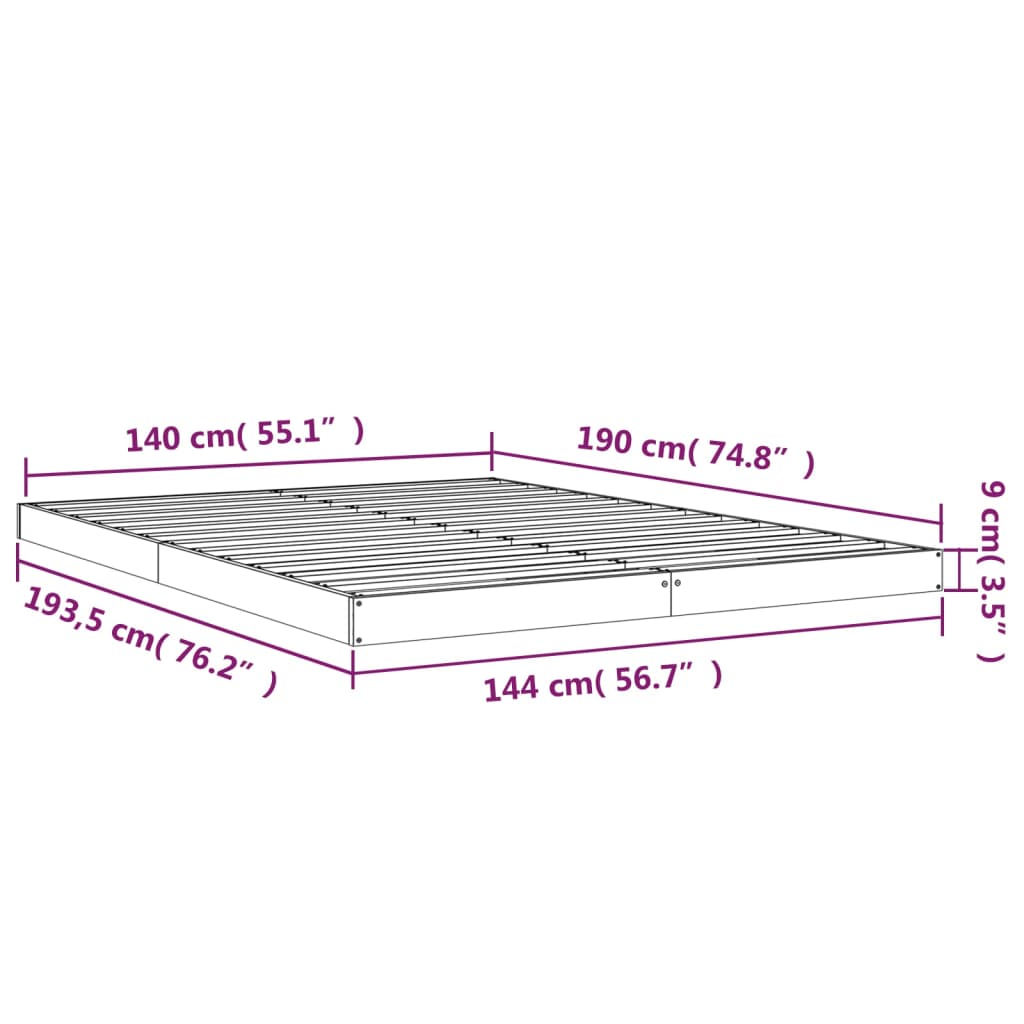 vidaXL Okvir za krevet bijela 140x190 cm od masivnog drva