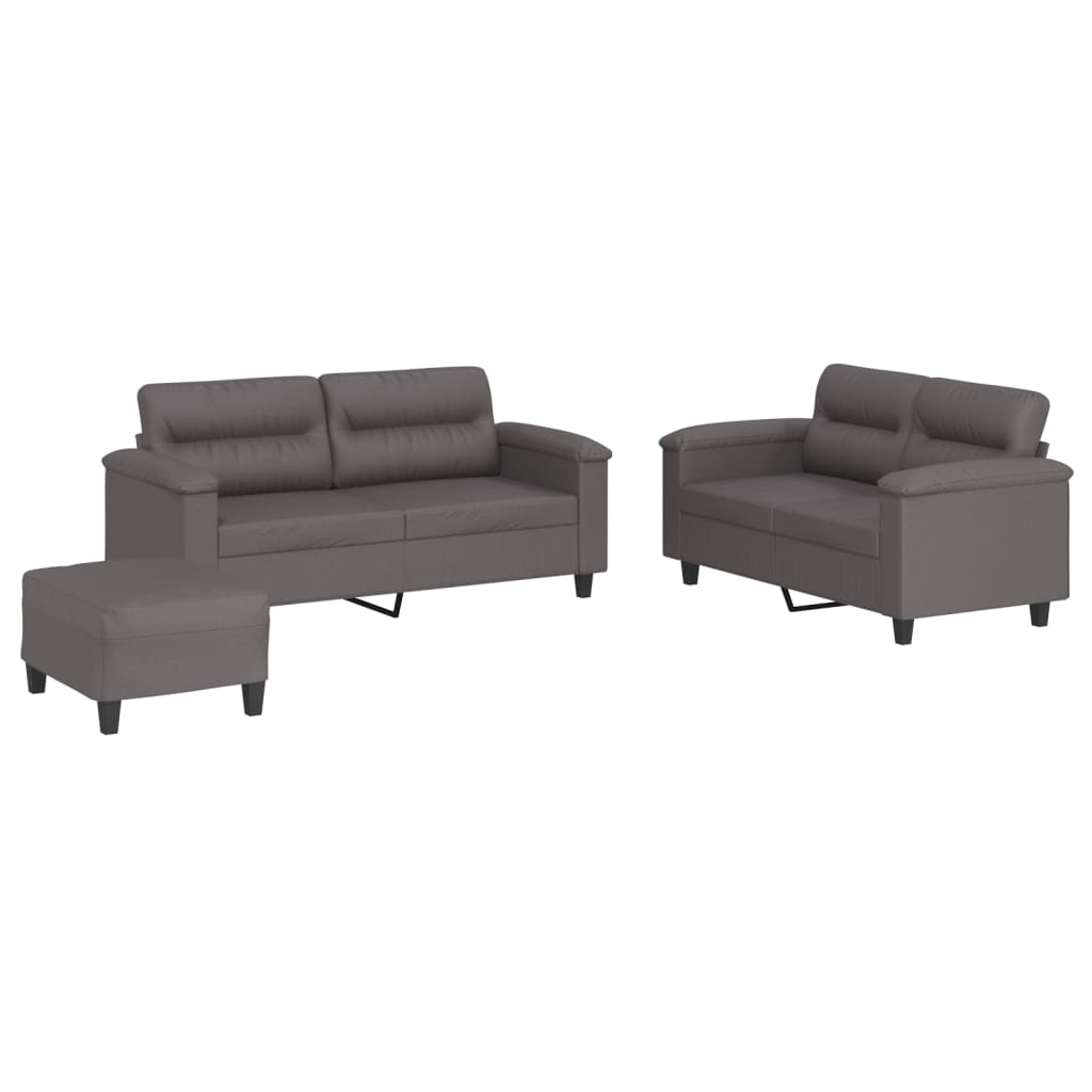 vidaXL 3-dijelni set sofa s jastucima sivi od umjetne kože