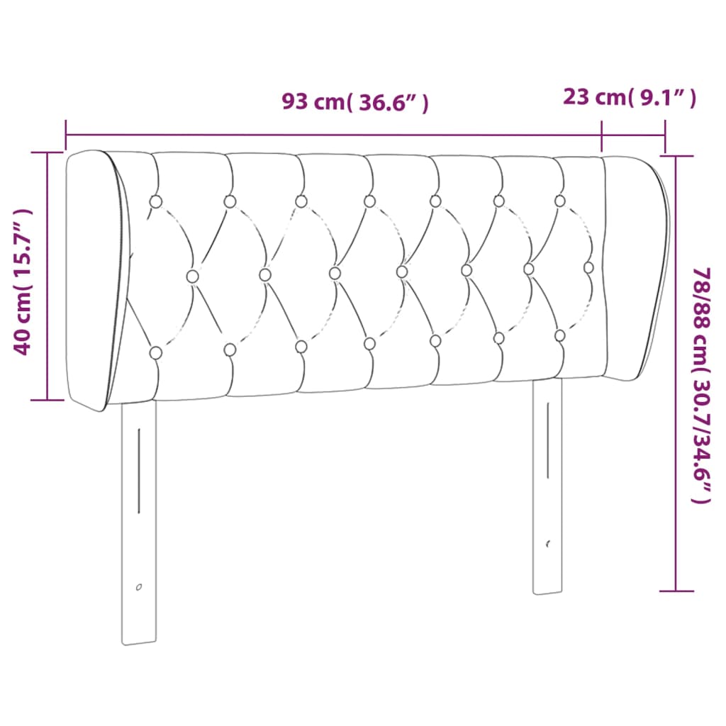 vidaXL Uzglavlje s ušima crno 93x23x78/88 cm od tkanine