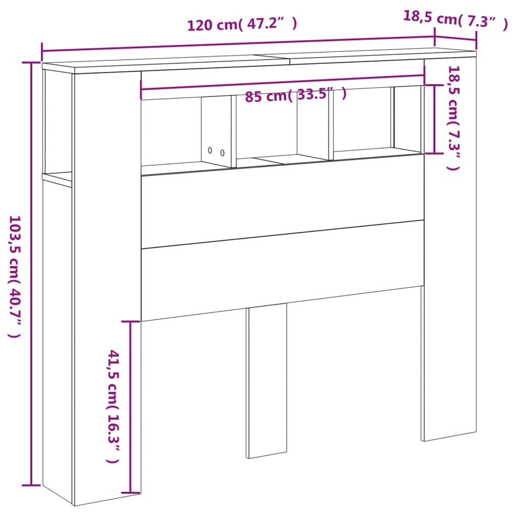 vidaXL LED uzglavlje bijelo 120x18,5x103,5 cm konstruirano drvo