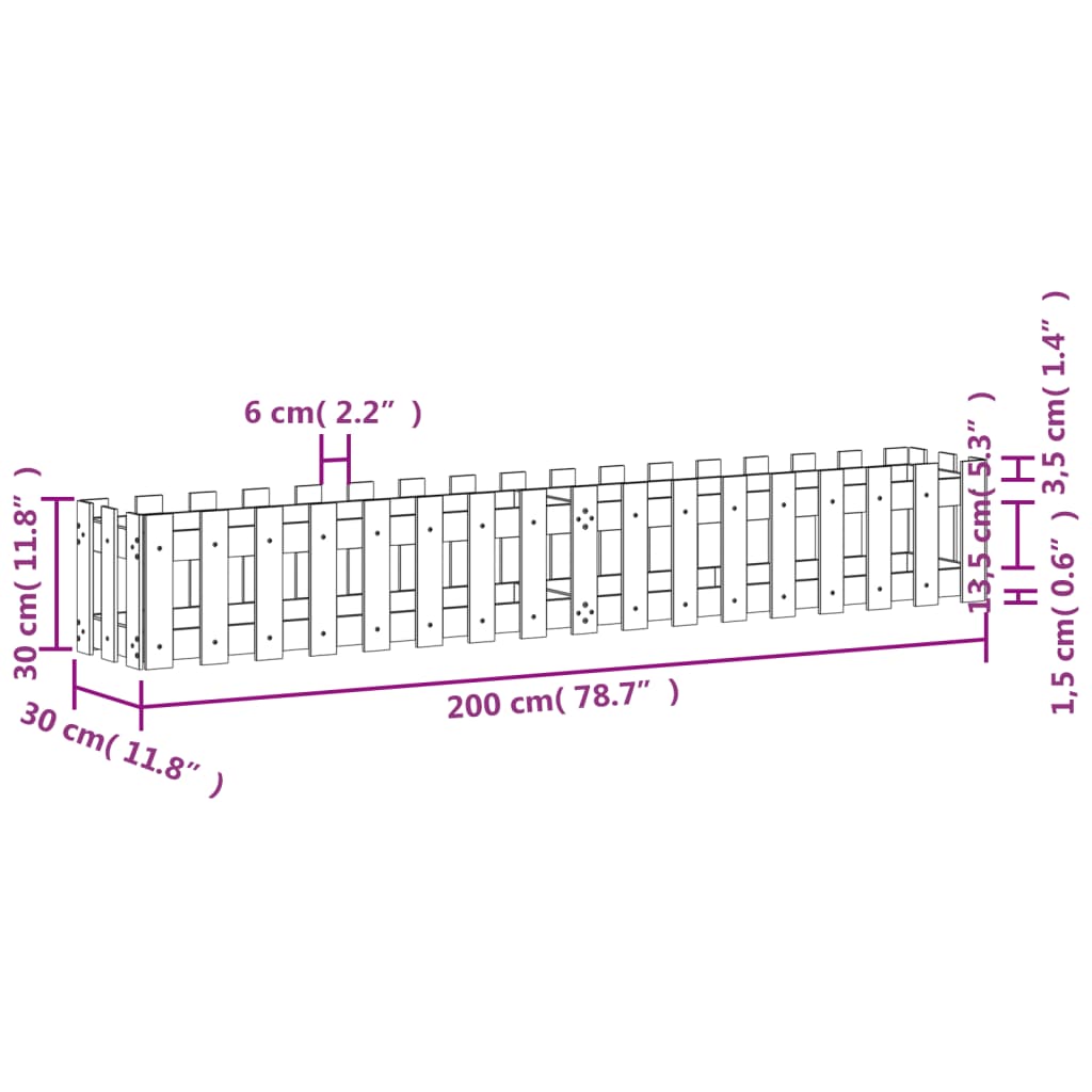 vidaXL Povišena vrtna gredica bijela 200 x 30 x 30 cm masivna borovina