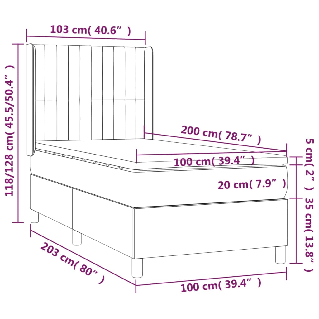 vidaXL Krevet box spring s madracem LED tamnoplavi 100x200 cm baršun