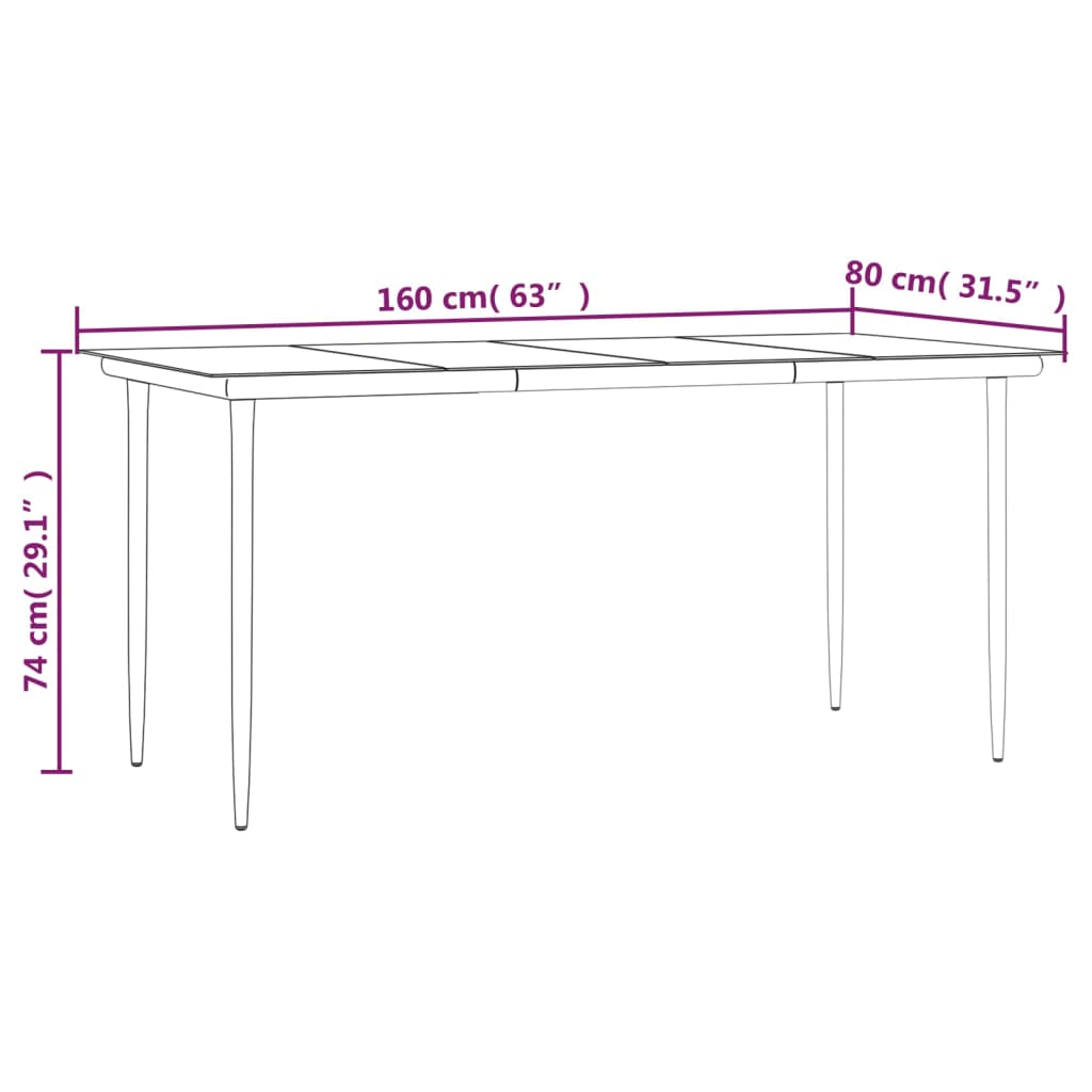 vidaXL Vrtni blagovaonski stol crni 160x80x74 cm od čelika i stakla