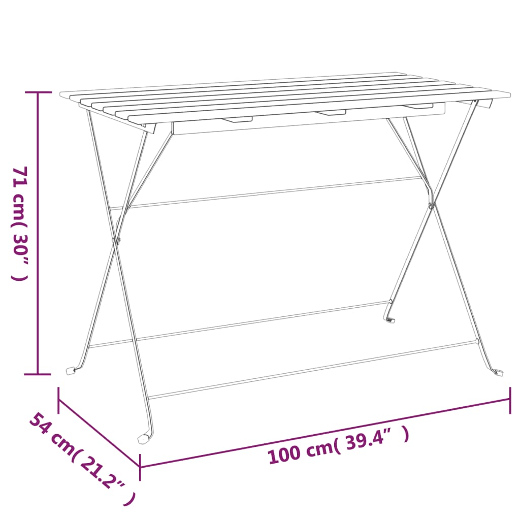 vidaXL Sklopivi bistro stol 100 x 54 x 71 cm od drva bagrema i čelika