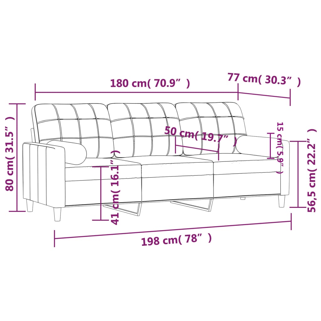 vidaXL Trosjed s ukrasnim jastucima svjetlosivi 180 cm od tkanine