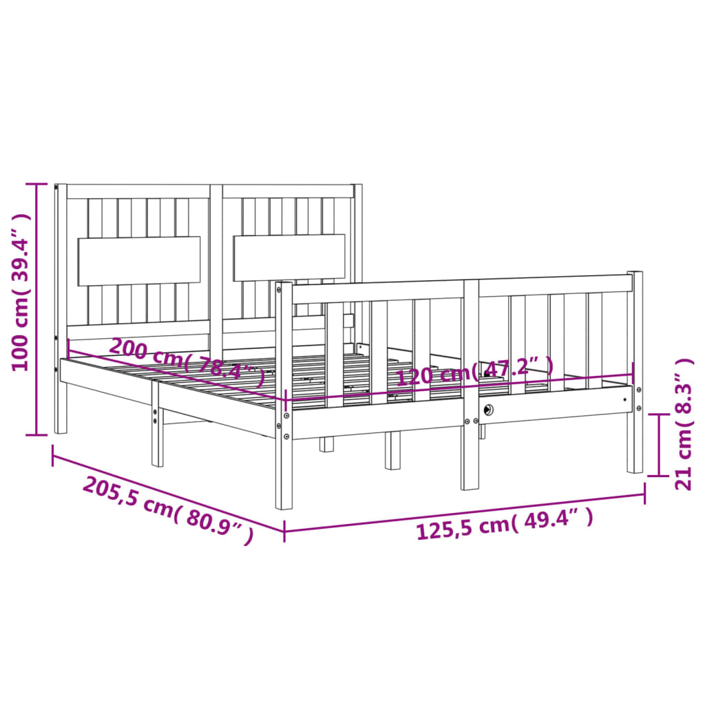 vidaXL Okvir kreveta s uzglavljem 120 x 200 cm od masivnog drva