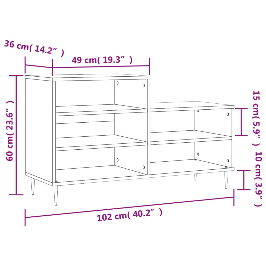 vidaXL Ormarić za cipele sjajni bijeli 102x36x60 cm konstruirano drvo