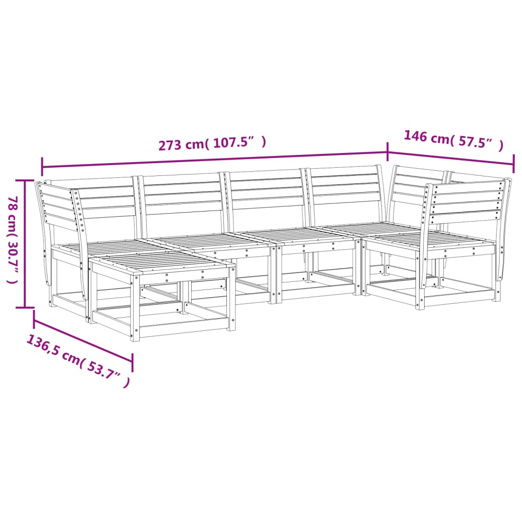 vidaXL 6-dijelni set vrtnih sofa voštano smeđi od masivne borovine