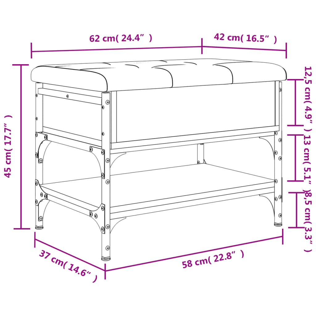 vidaXL Klupa za cipele boja hrasta 62x42x45 cm od konstruiranog drva