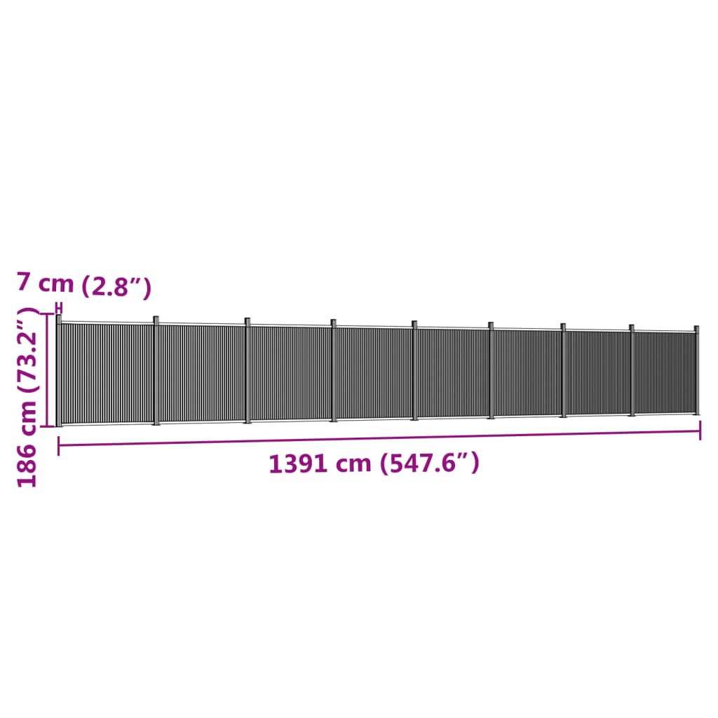 vidaXL Panel za ogradu sivi 1391 x 186 cm WPC