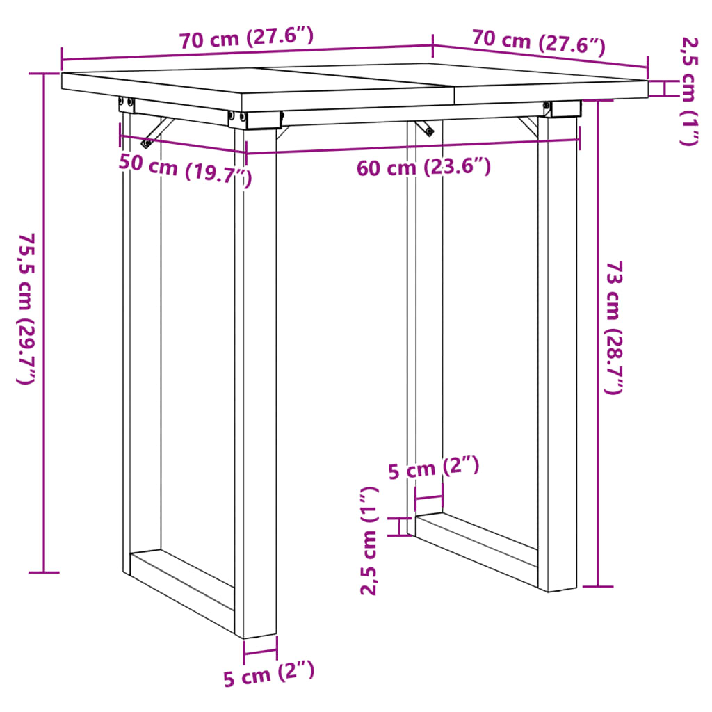 vidaXL Blagovaonski stol O-oblika 70x70x75,5 cm od borovine i željeza