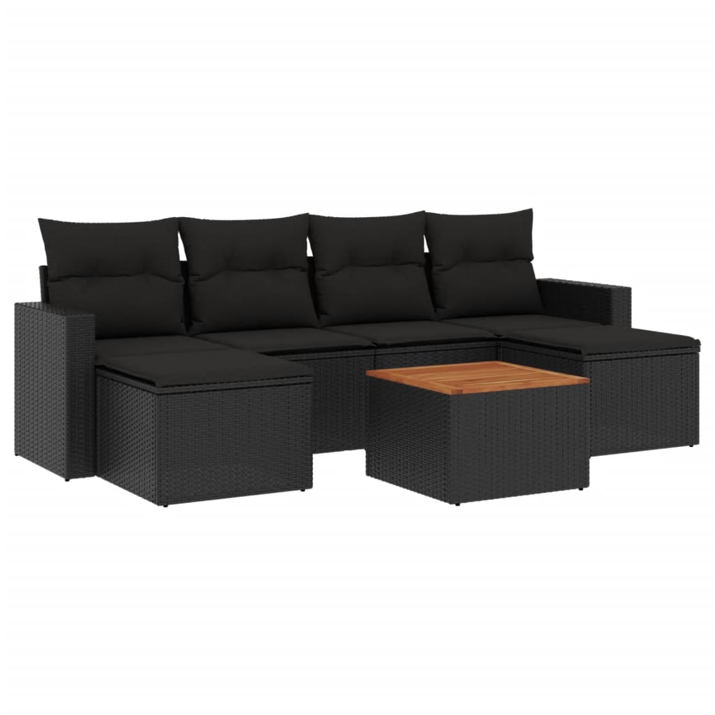 vidaXL 7-dijelni set vrtnih sofa od poliratana s jastucima crni