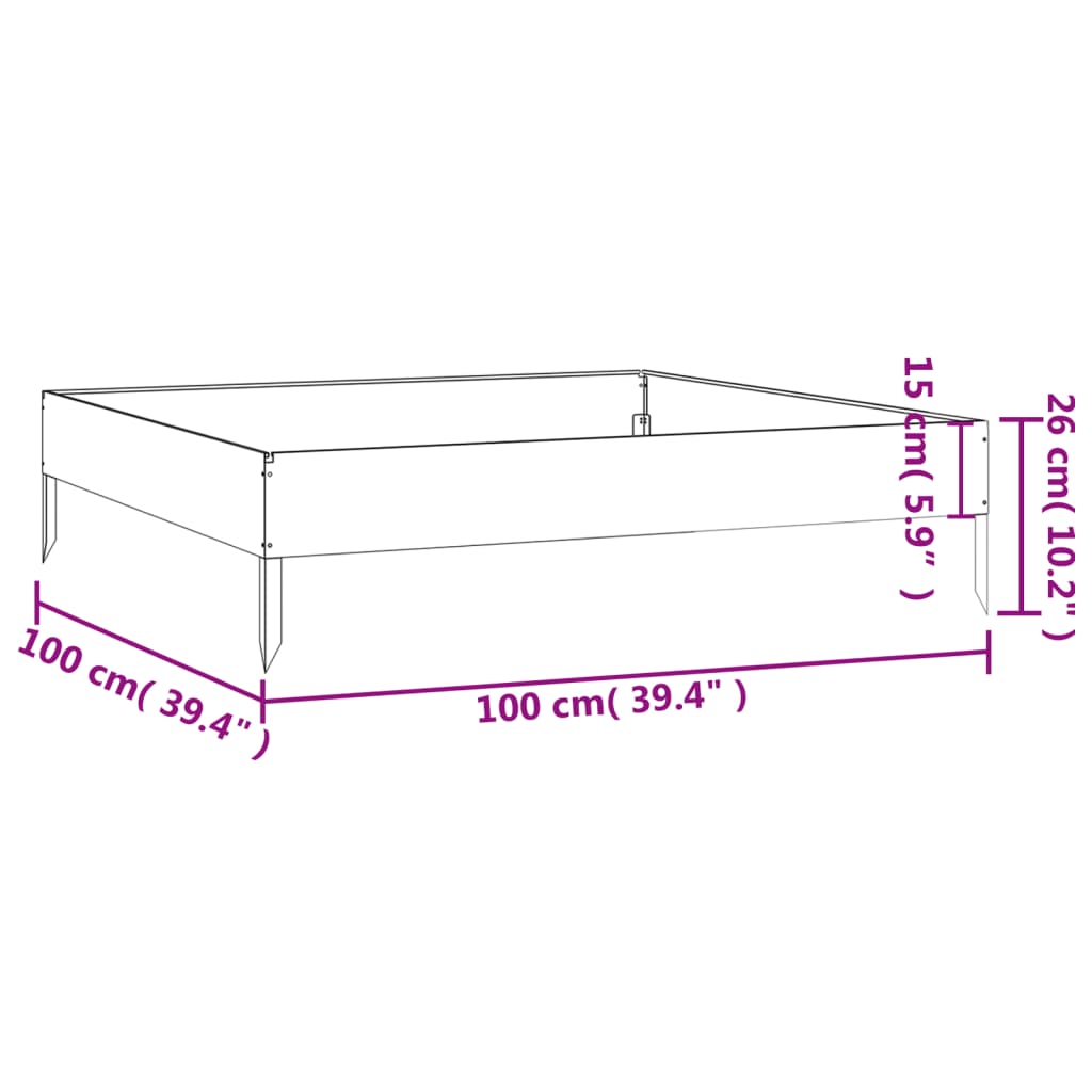 vidaXL Povišena vrtna gredica 100 x 100 x 26 cm od čelika COR-TEN