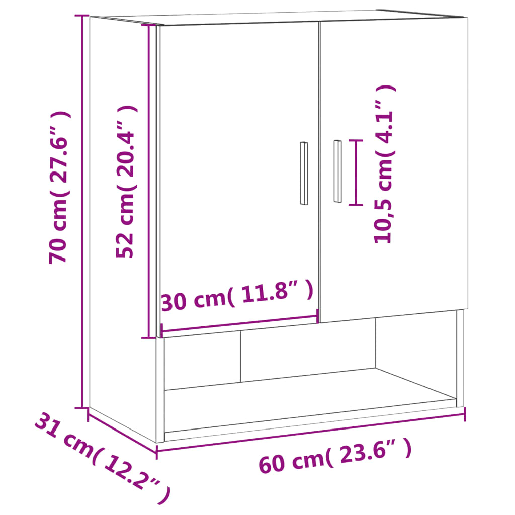 vidaXL Zidni ormarić crni 60 x 31 x 70 cm od konstruiranog drva