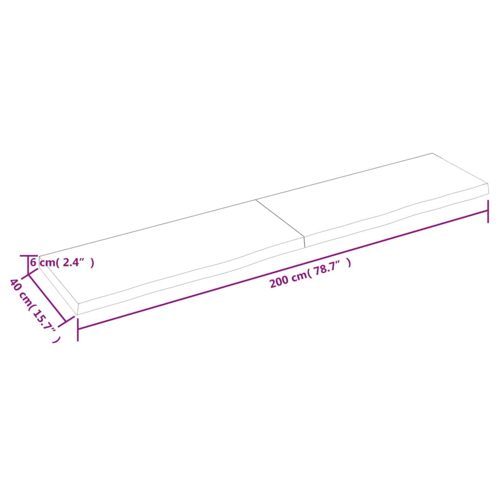 vidaXL Kupaonska radna ploča svjetlosmeđa 200x40x(2-6) cm masivno drvo