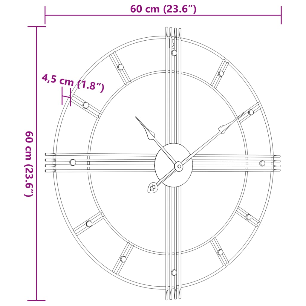 vidaXL Zidni sat crni Ø 60 cm željezni