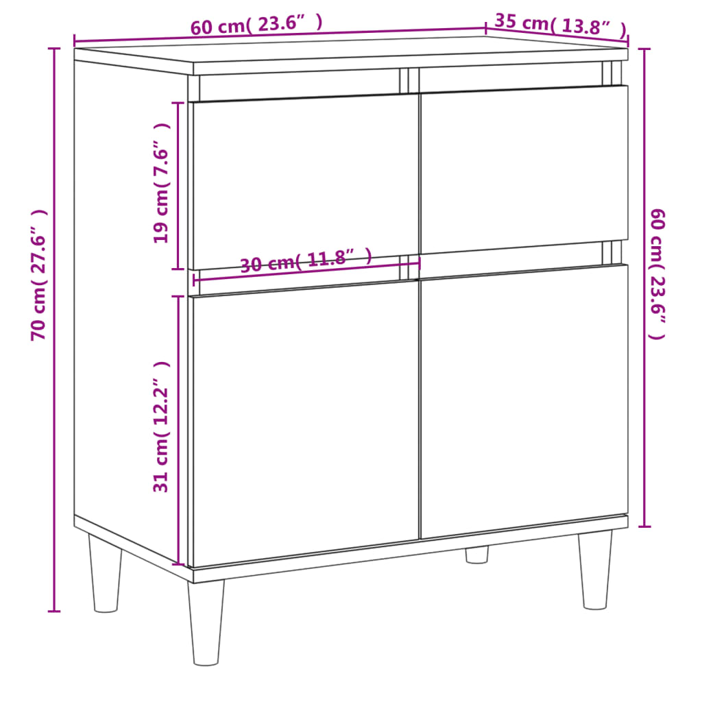 vidaXL Komoda sivog hrasta sonome 60x35x70 cm od konstruiranog drva