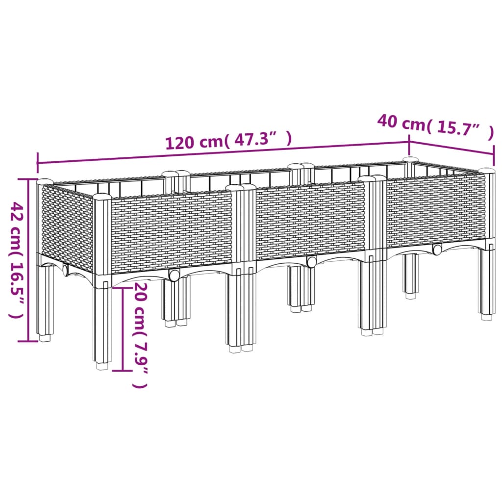 vidaXL Vrtna sadilica s nogama smeđa 120 x 40 x 42 cm PP