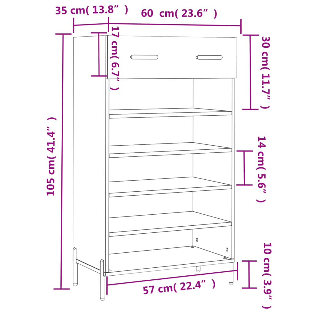 vidaXL Ormarić za cipele boja hrasta 60x35x105 cm konstruirano drvo