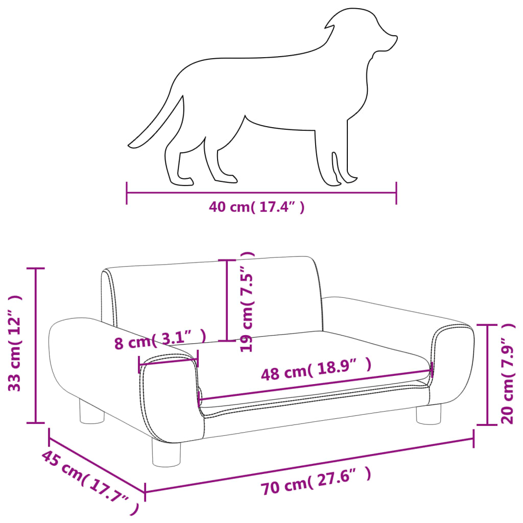 vidaXL Krevet za pse tamnosivi 70 x 45 x 33 cm baršunasti