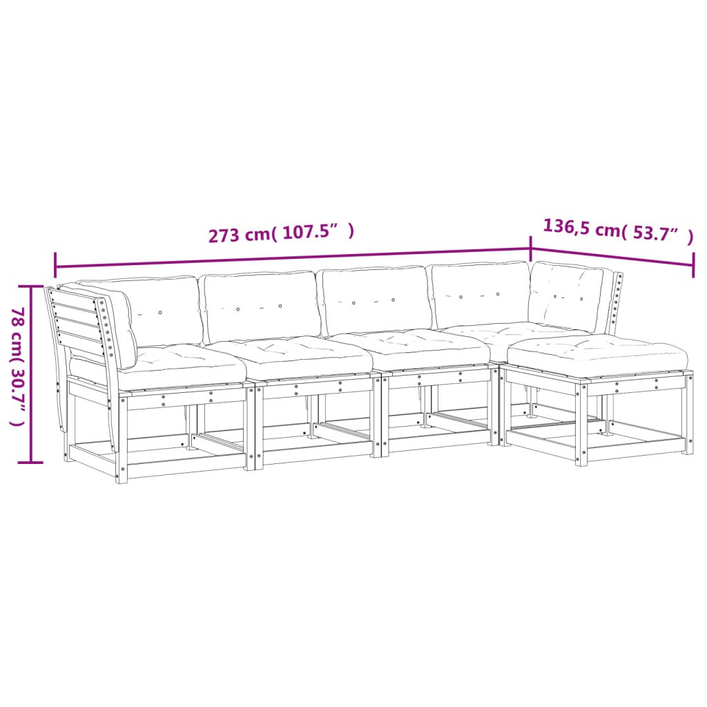 vidaXL 5-dijelni set vrtnih sofa s jastucima od masivne duglazije