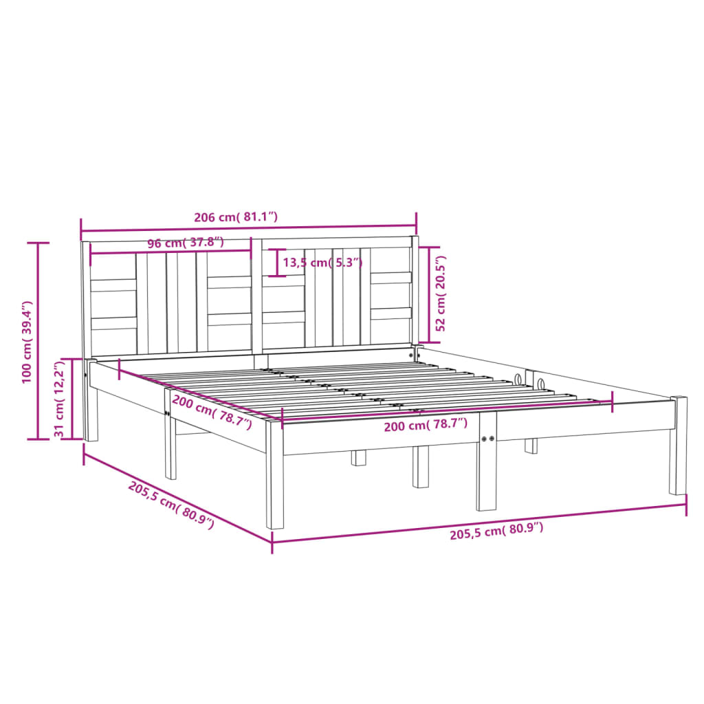 vidaXL Okvir za krevet od masivnog drva 200 x 200 cm