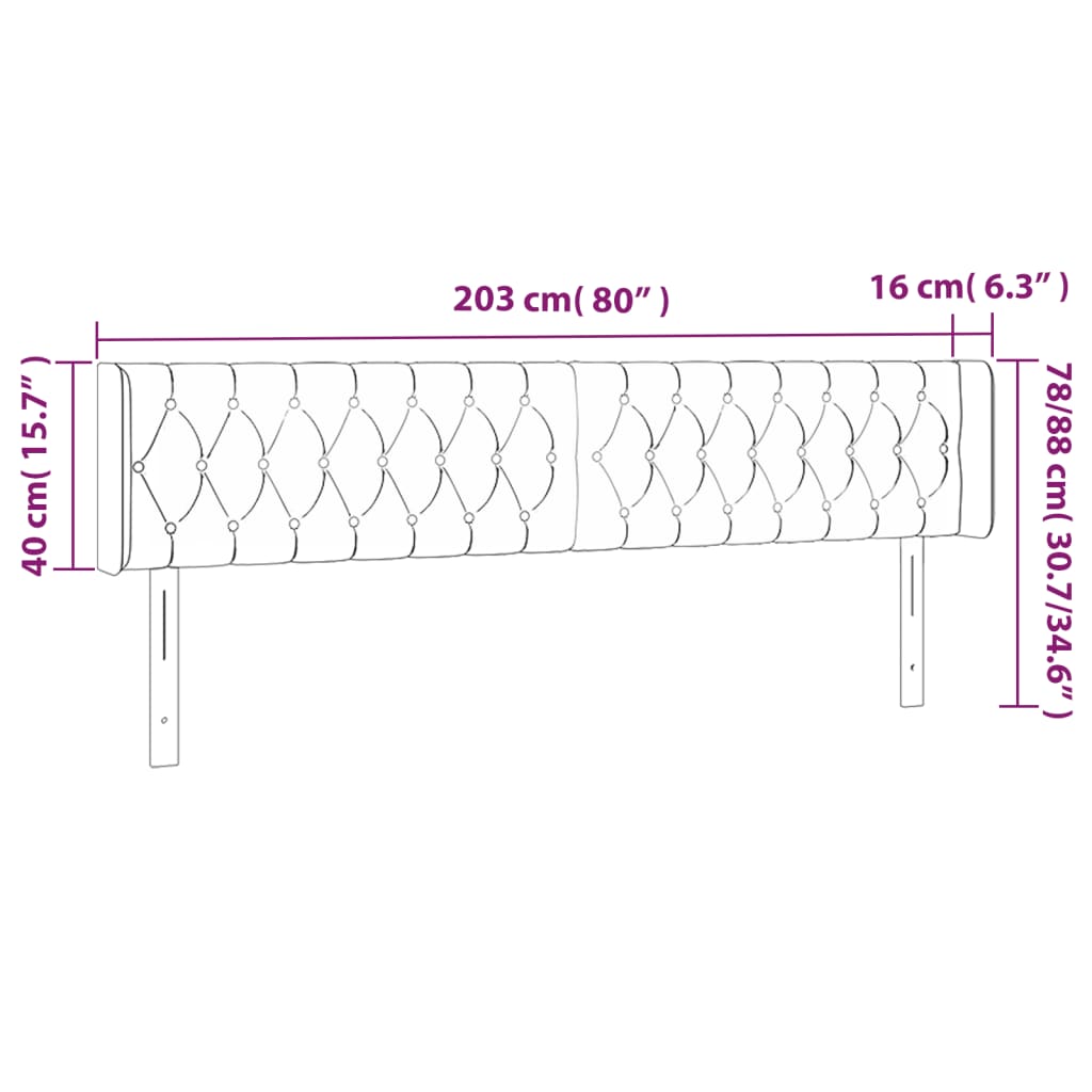 vidaXL LED uzglavlje tamnosmeđe 203x16x78/88 cm od tkanine